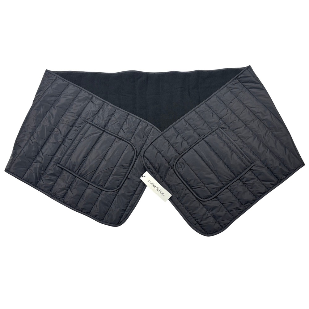Puffer Hug Wrap Scarf Unisex Black Quilted Fleece Lined Pocket Travel Shawl NWT